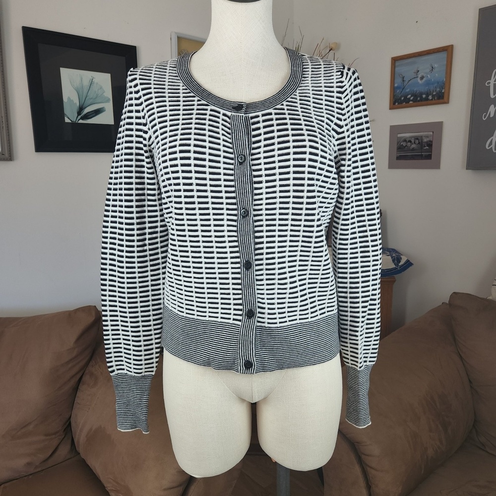 Worthington White & Black Textured Cardigan